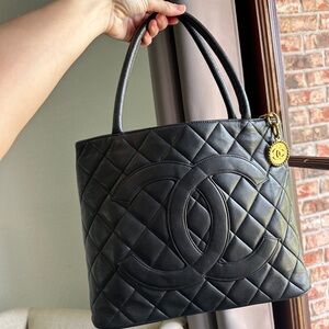 Chanel Black Quilted Lambskin Tote with Large CC Logo